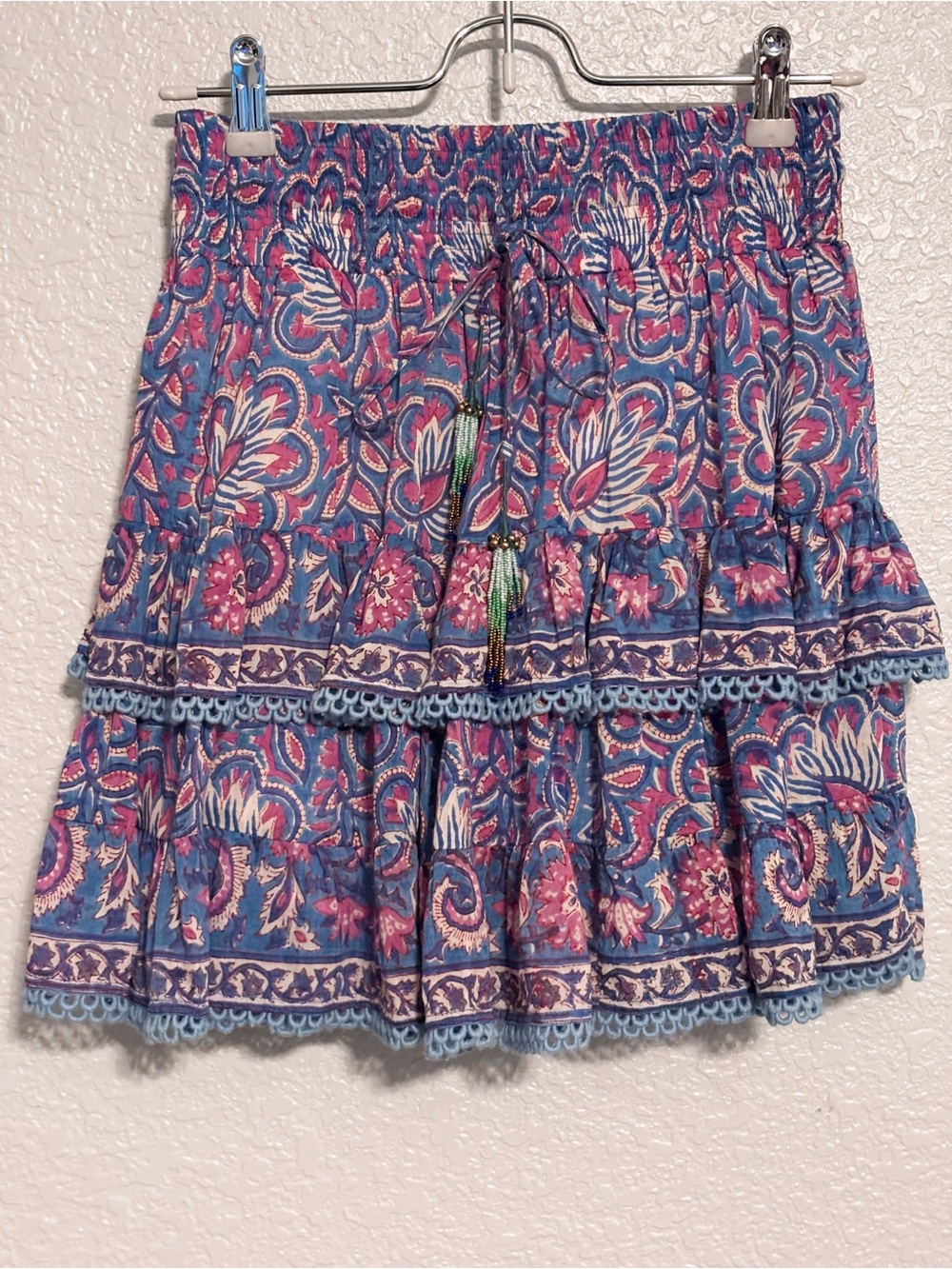 Bell by Alicia Bell Paisley Tiered Mini Skirt - Blue & Pink